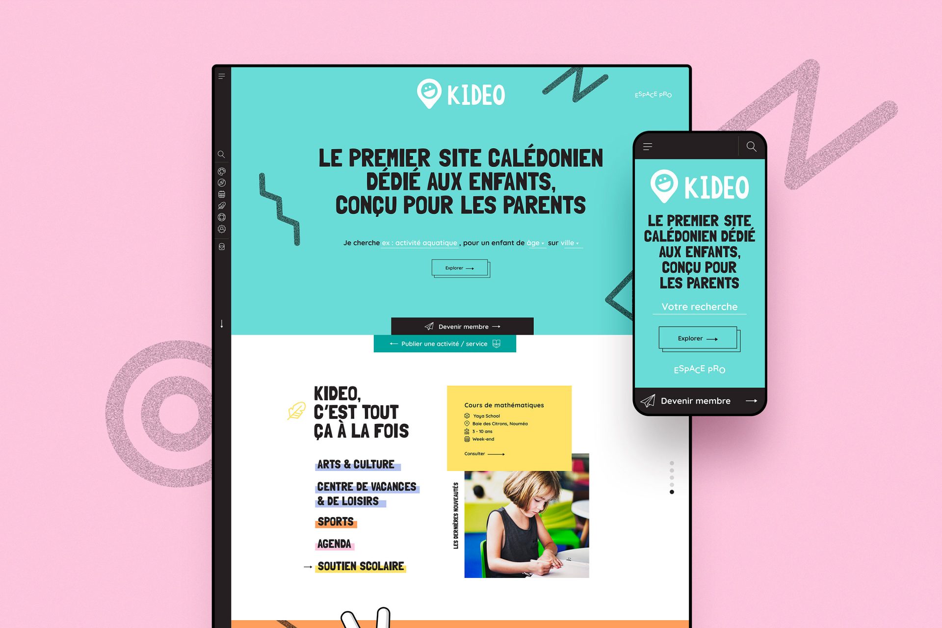 Webdesign / graphisme / édition pour le site internet Kideo en Nouvelle-Calédonie