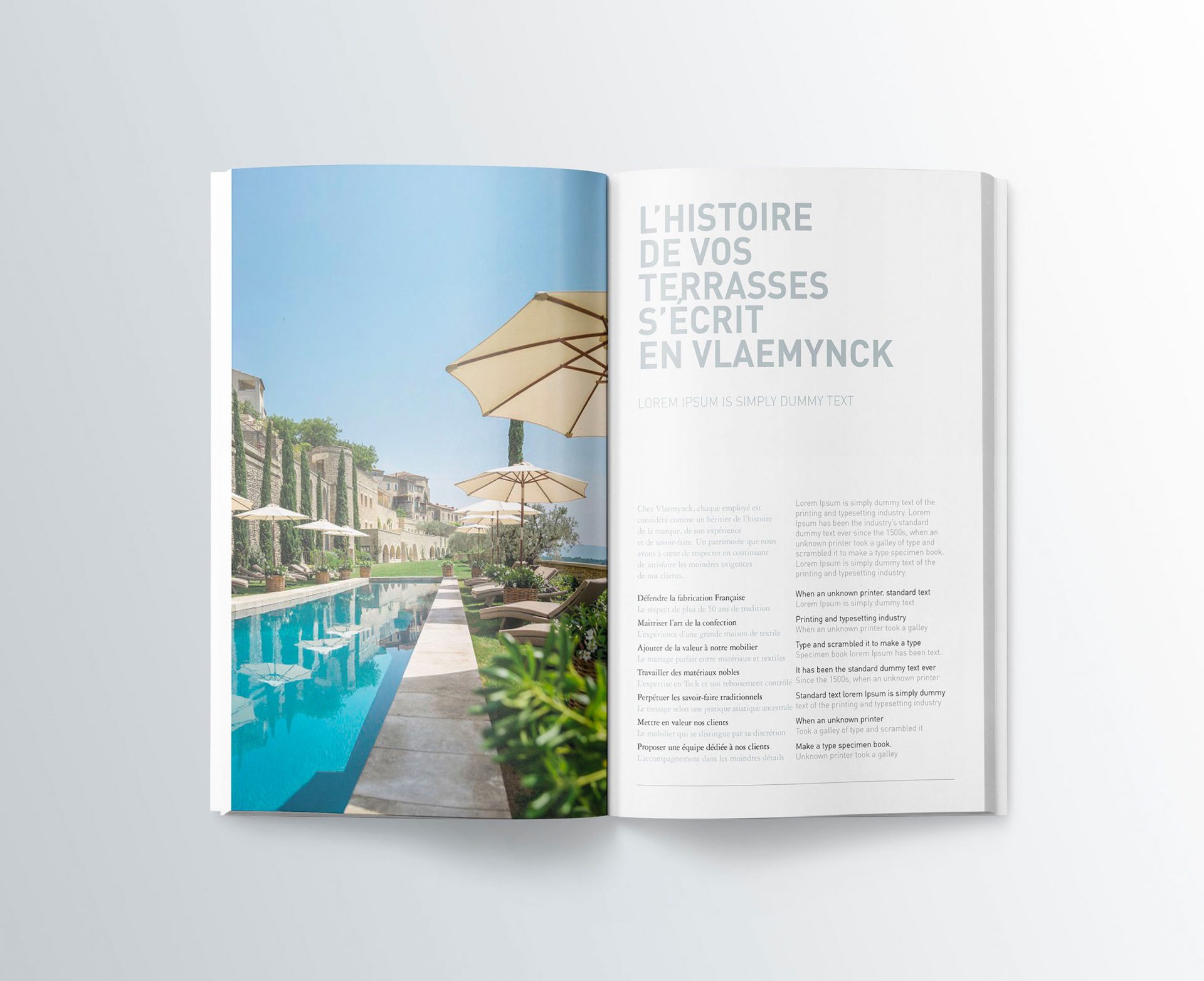 Édition / graphisme / shooting pour le magazine / catalogue contract professionnel de Vlaemynck